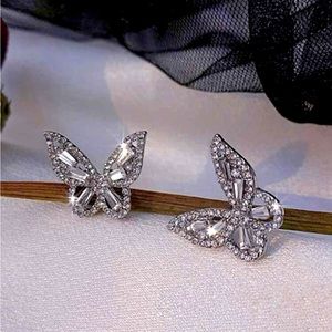 White Gold-plated Butterfly Rhinestone Stud Earrings
